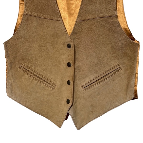 Quarters Womens Vintage Leather Western Snap Front Vest - Picture 2 of 5